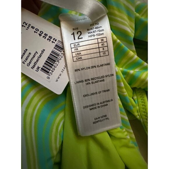 Seafolly Mod Squad Hipster Bikini Bottoms Lime Burst Womens Swimwear Size 8-12 N - Picture 6 of 7